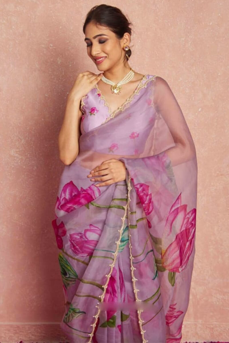 Demanding 1-Minute Ready To Wear Lavender Organza Silk Saree