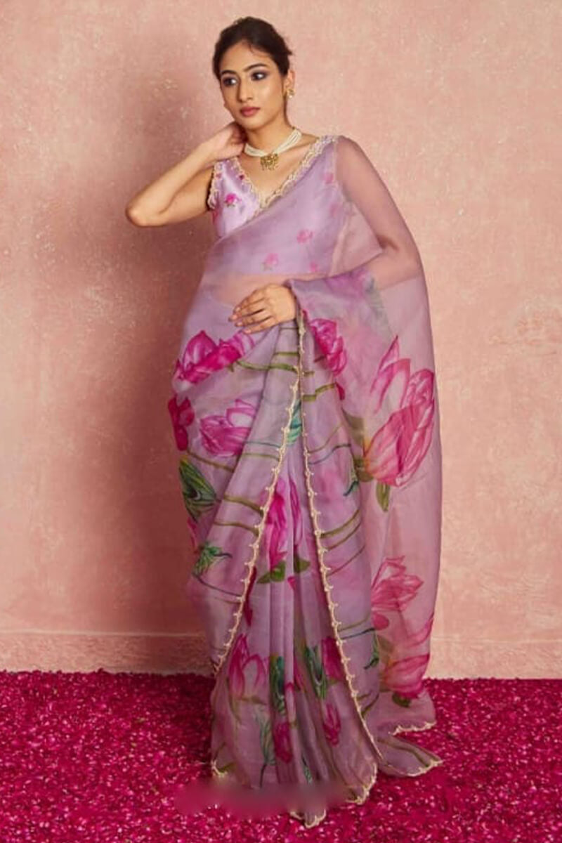 Demanding 1-Minute Ready To Wear Lavender Organza Silk Saree