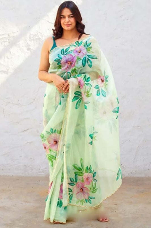 Jazzy 1-Minute Ready To Wear Pista Organza Silk Saree