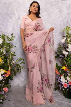 Precious 1-Minute Ready To Wear Baby Pink Organza Silk Saree