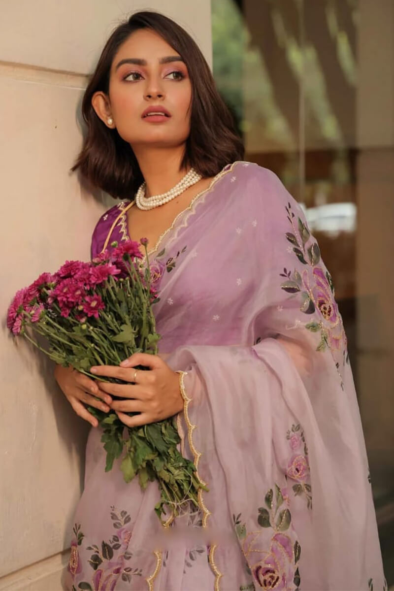 Exceptional 1-Minute Ready To Wear Lavender Organza Silk Saree