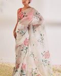 Stunner 1-Minute Ready To Wear Off White Organza Silk Saree