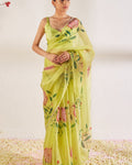 Excellent 1-Minute Ready To Wear Pista Organza Silk Saree