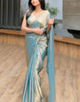 Glittering Firozi Fancy Silk Saree With Delightful Blouse Piece