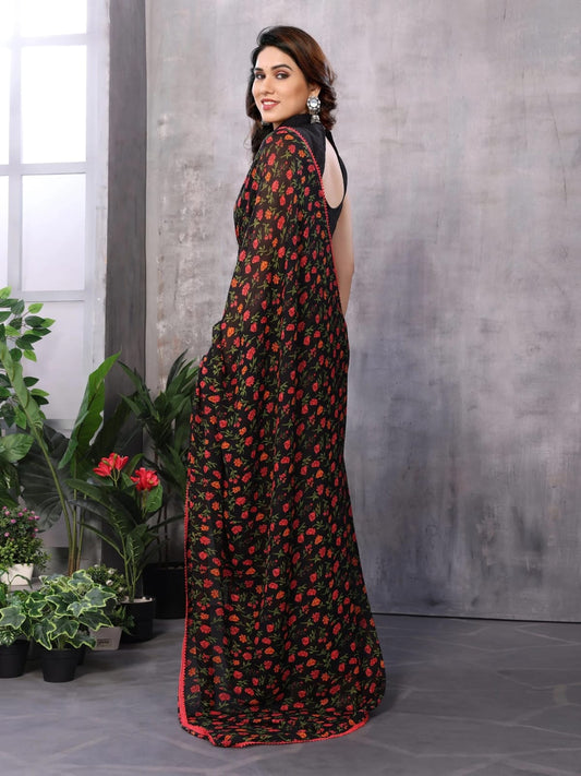 Assemblage 1-Minute Ready To Wear Black Georgette Saree