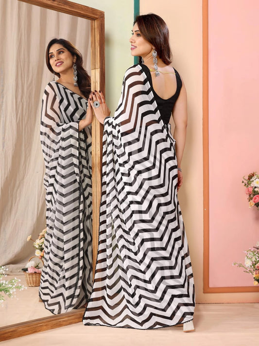 Classic 1-Minute Ready To Wear White Georgette Saree