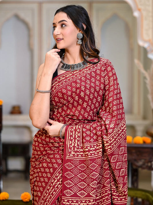 Surreptitious 1-Minute Ready To Wear Red Cotton Saree