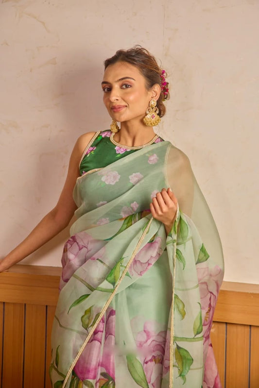 Inimitable 1-Minute Ready To Wear Pista Organza Silk Saree