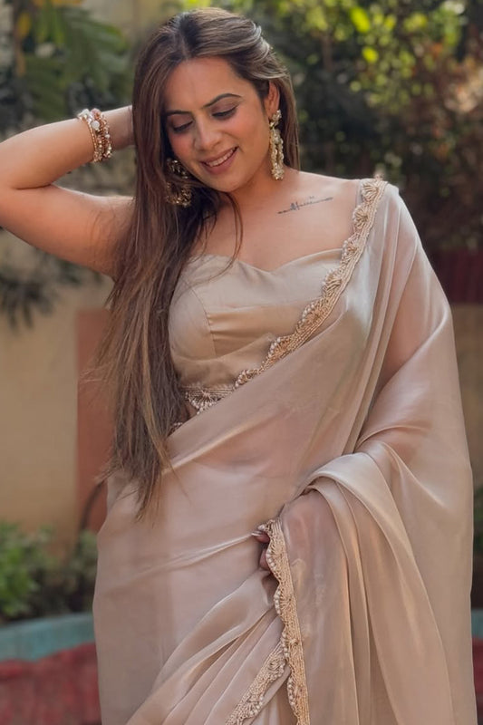 Improbable 1-Minute Ready To Wear Grey Jimmy Choo Silk Saree