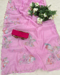 Cynosure 1-Minute Ready To Wear Pink Organza Silk Saree