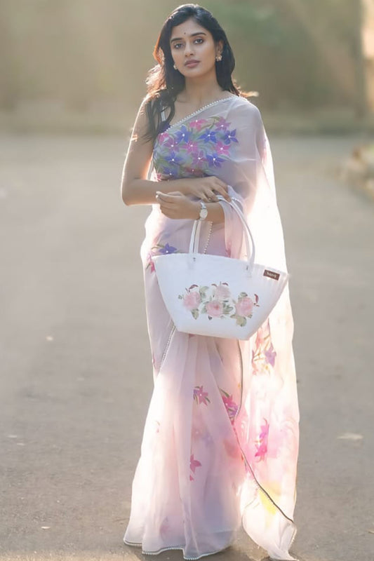 Impressive 1-Minute Ready To Wear Off White Organza Silk Saree