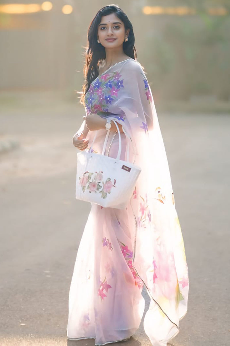Impressive 1-Minute Ready To Wear Off White Organza Silk Saree