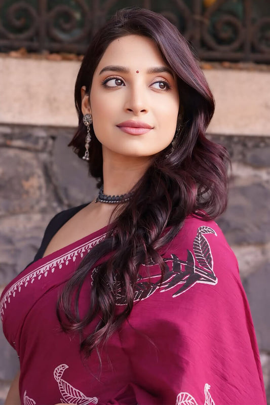 Bewitching 1 Minute Ready To Wear Dark Pink Mul Cotton Digital Printed Saree With Pocket