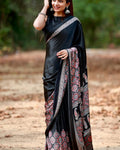 Ebullience Black 1 Minute Ready To Wear Digital Printed Crape Silk Saree