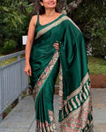 Alluring Dark Green 1 Minute Ready To Wear Digital Printed Crape Silk Saree
