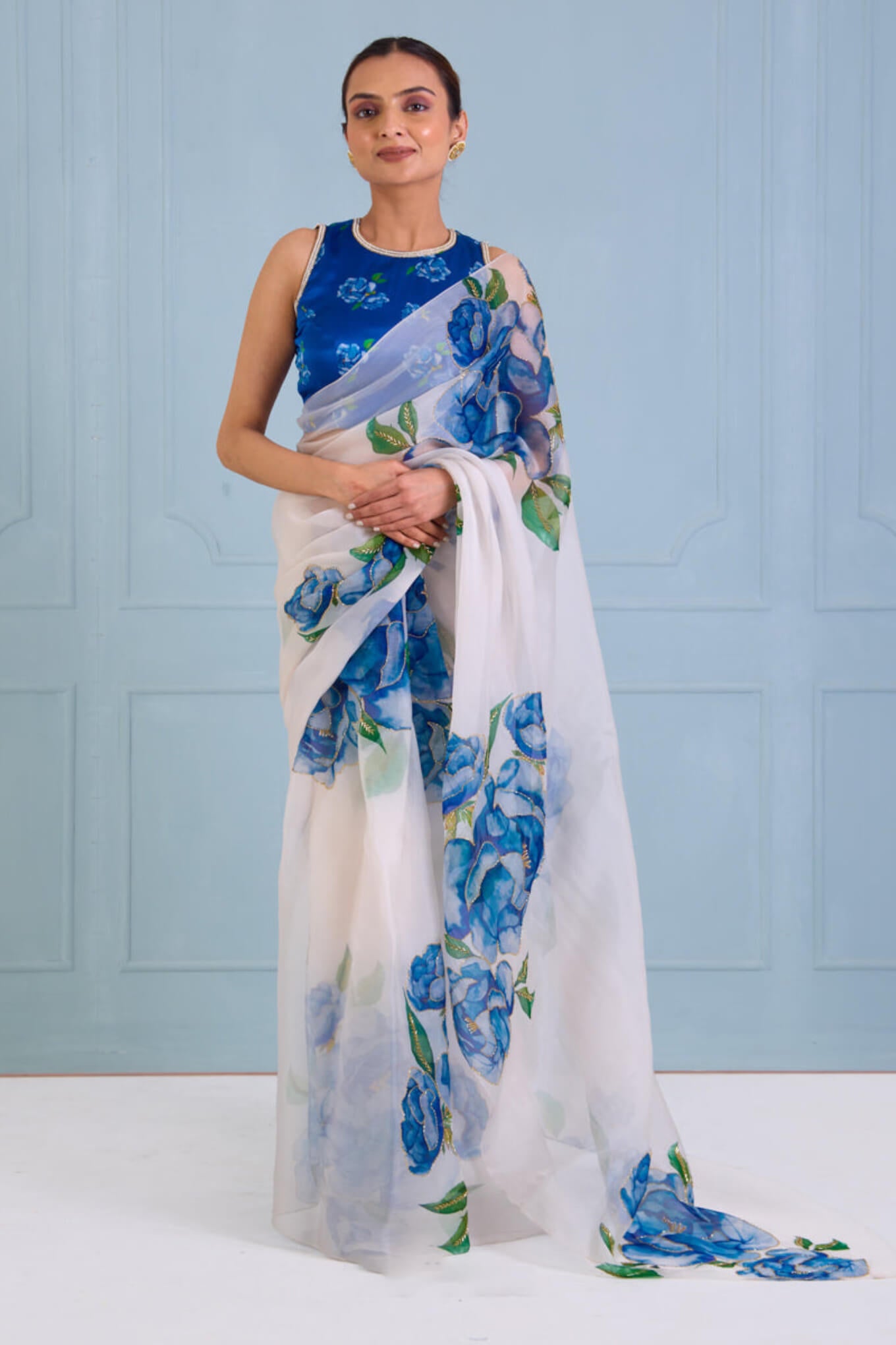 Luxuriant 1-Minute Ready To Wear Off White Organza Silk Saree