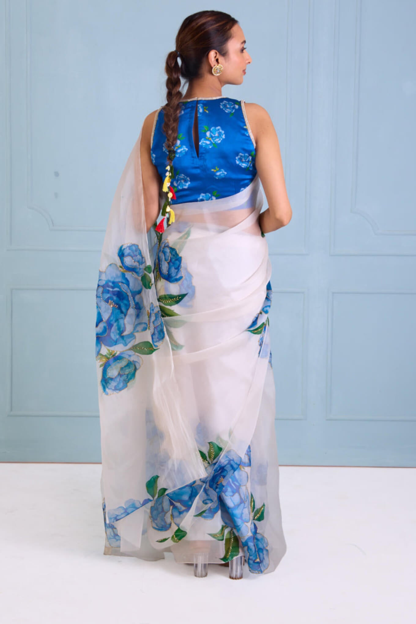 Luxuriant 1-Minute Ready To Wear Off White Organza Silk Saree