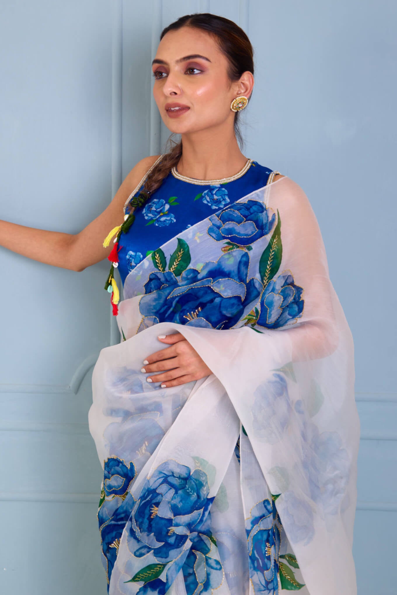 Luxuriant 1-Minute Ready To Wear Off White Organza Silk Saree