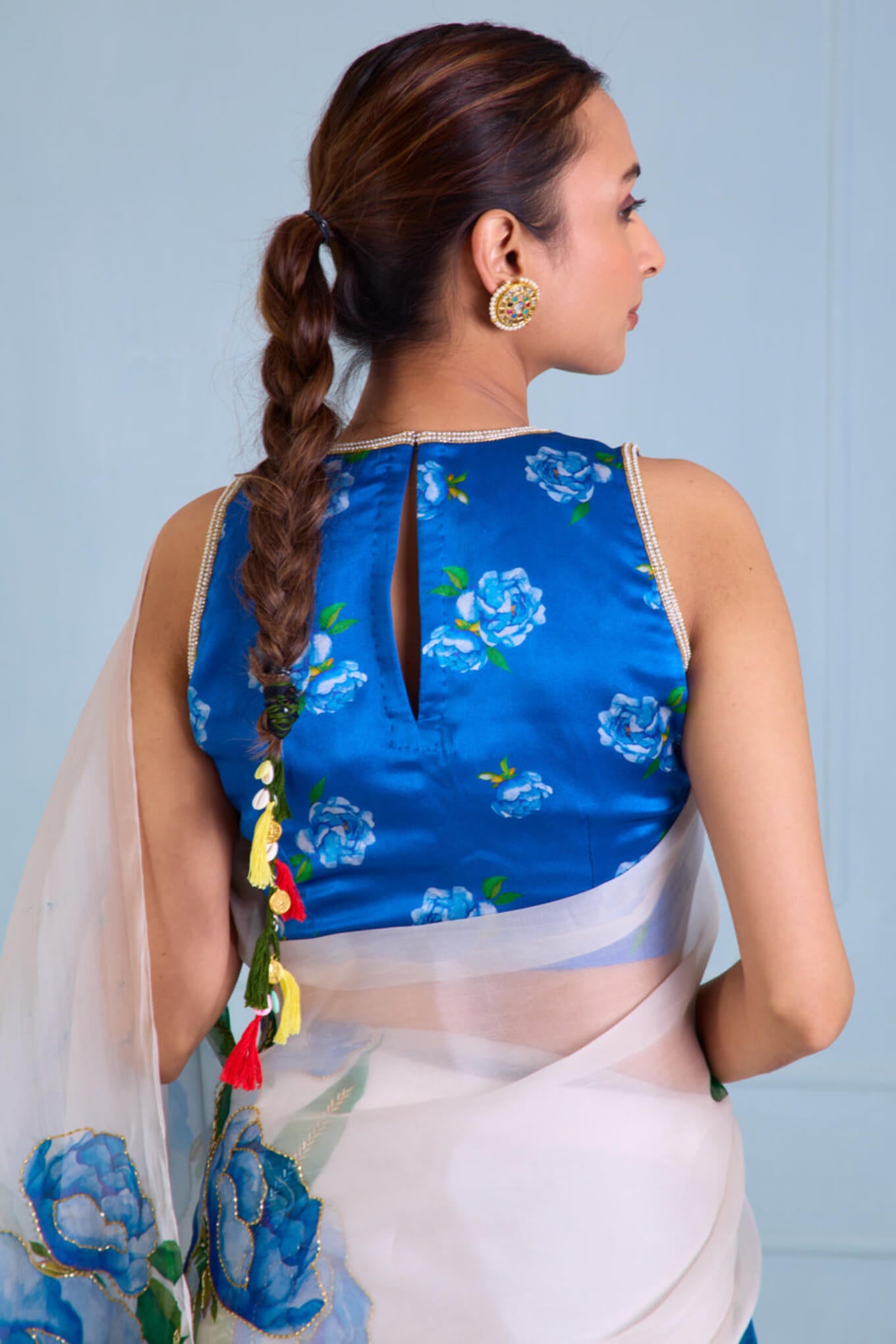 Luxuriant 1-Minute Ready To Wear Off White Organza Silk Saree