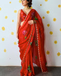 Blooming 1-Minute Ready To Wear Red Organza Silk Saree