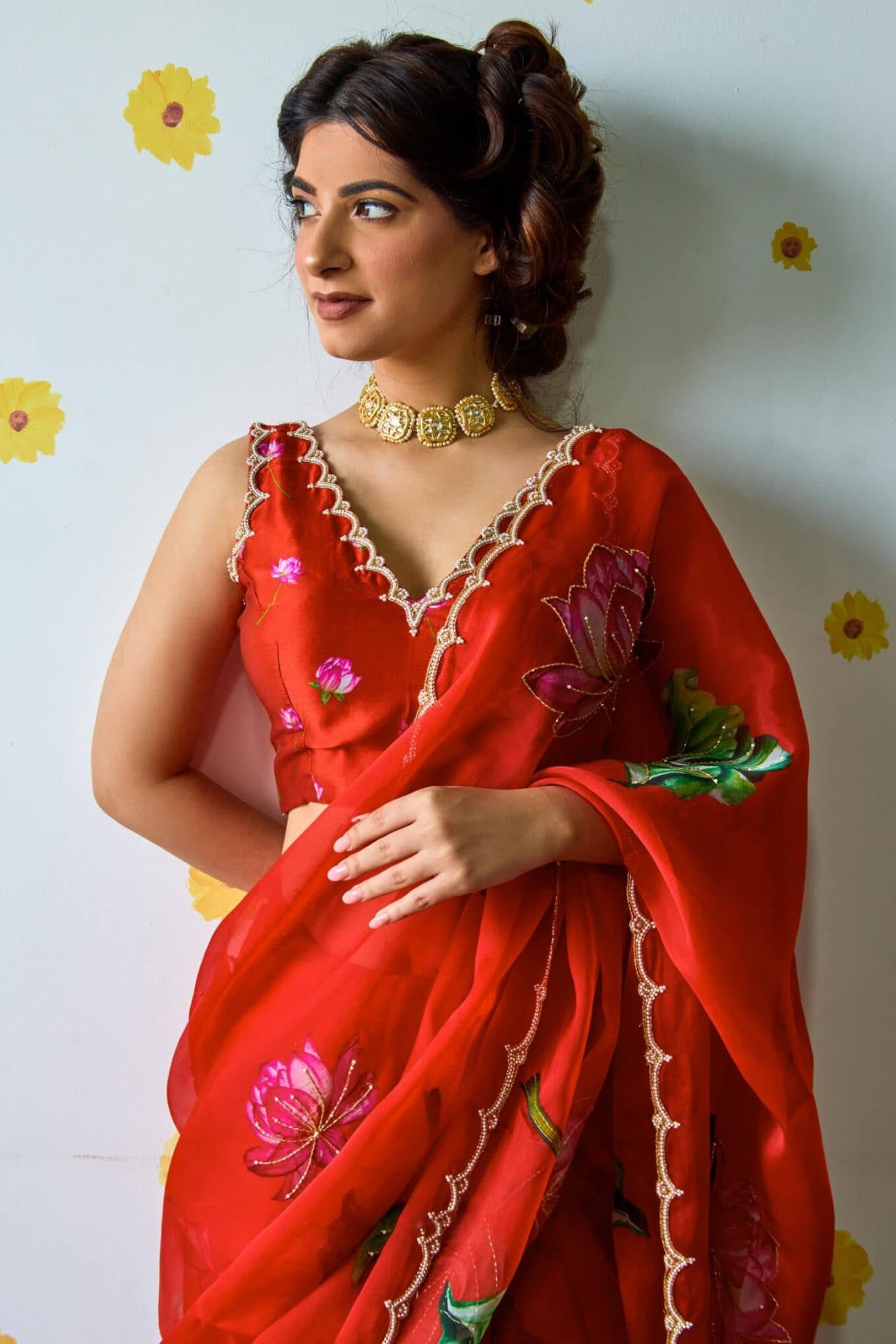 Blooming 1-Minute Ready To Wear Red Organza Silk Saree