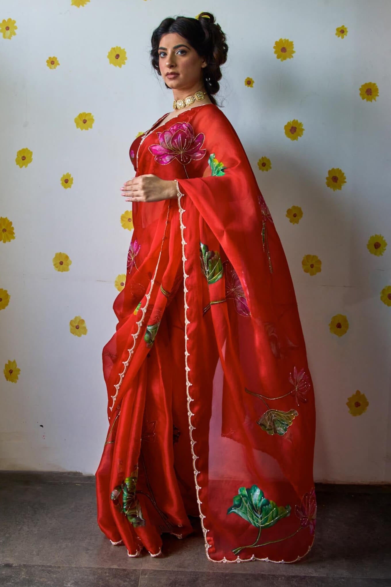 Blooming 1-Minute Ready To Wear Red Organza Silk Saree