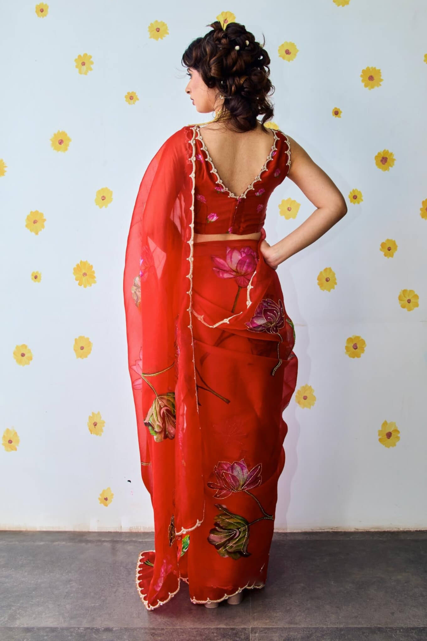 Blooming 1-Minute Ready To Wear Red Organza Silk Saree