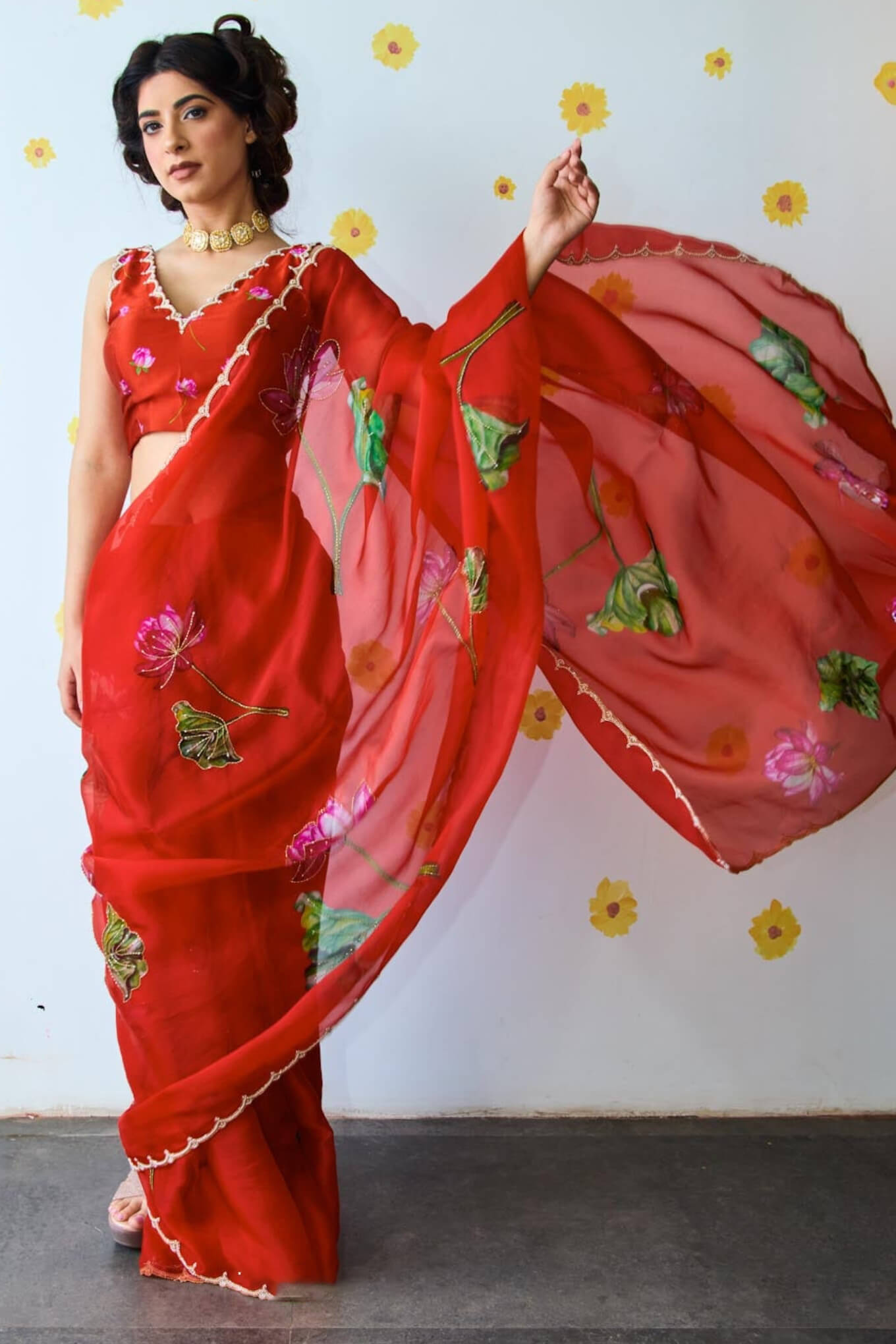 Blooming 1-Minute Ready To Wear Red Organza Silk Saree