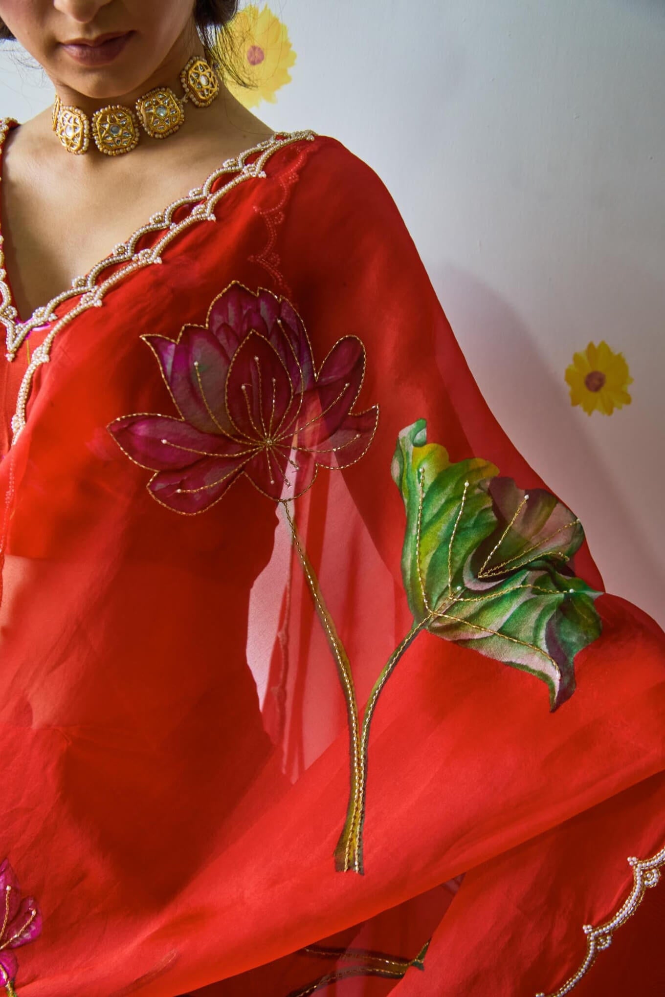 Blooming 1-Minute Ready To Wear Red Organza Silk Saree