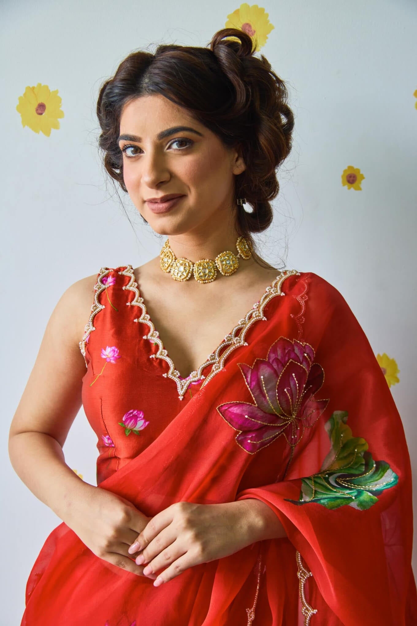 Blooming 1-Minute Ready To Wear Red Organza Silk Saree