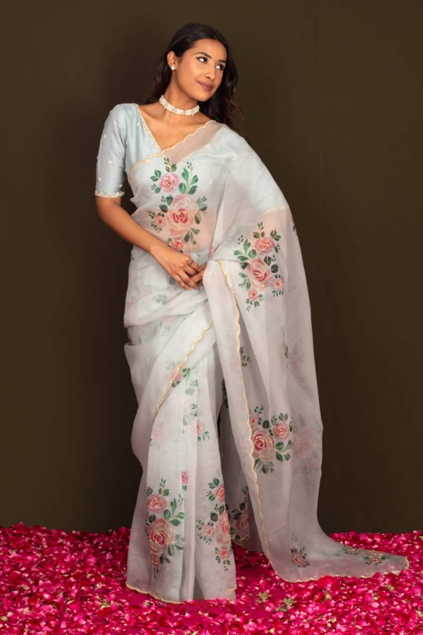 Improbable 1-Minute Ready To Wear Off White Organza Silk Saree