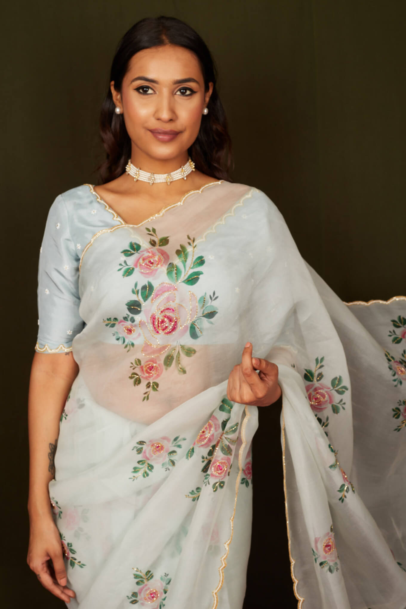 Improbable 1-Minute Ready To Wear Off White Organza Silk Saree