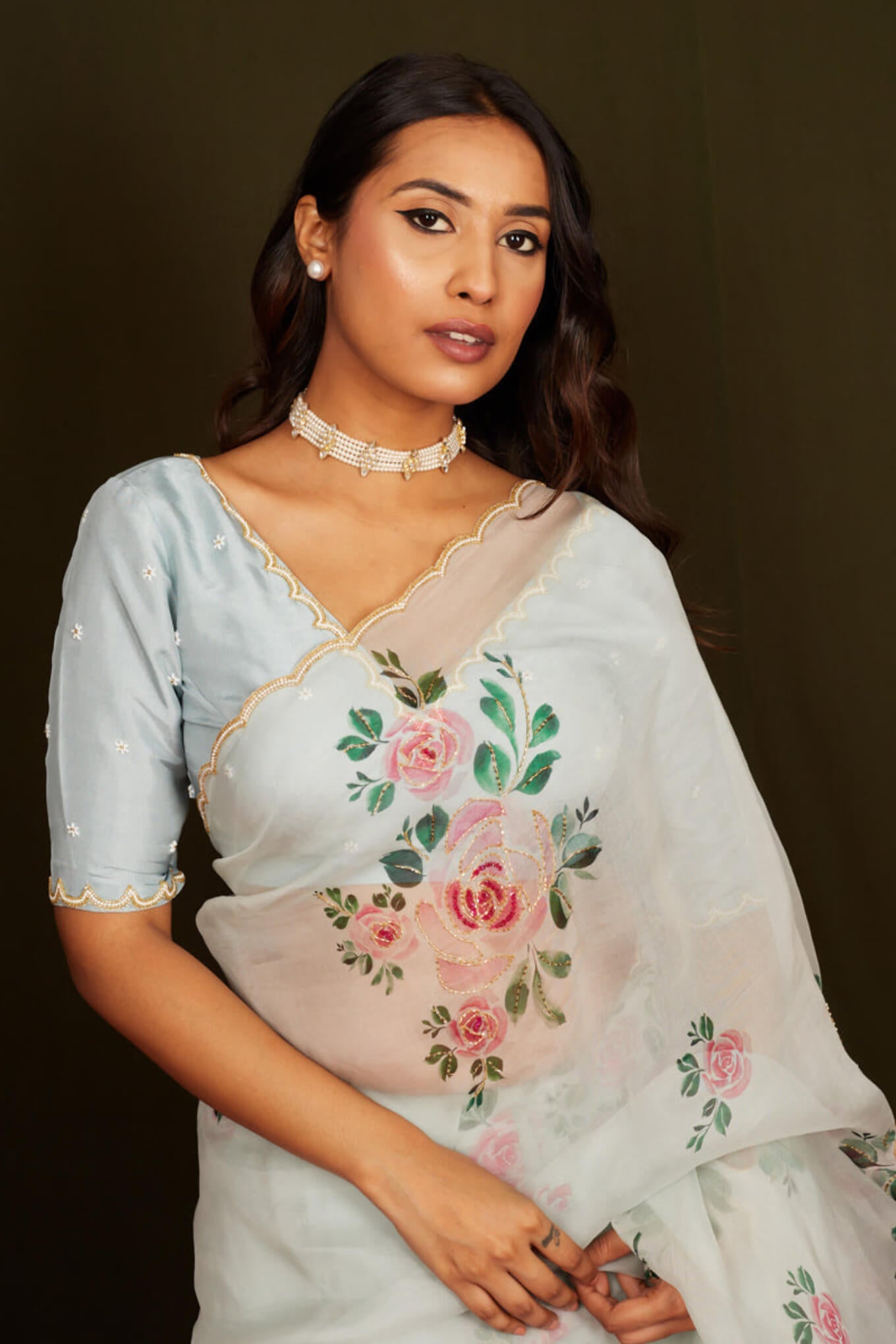 Improbable 1-Minute Ready To Wear Off White Organza Silk Saree