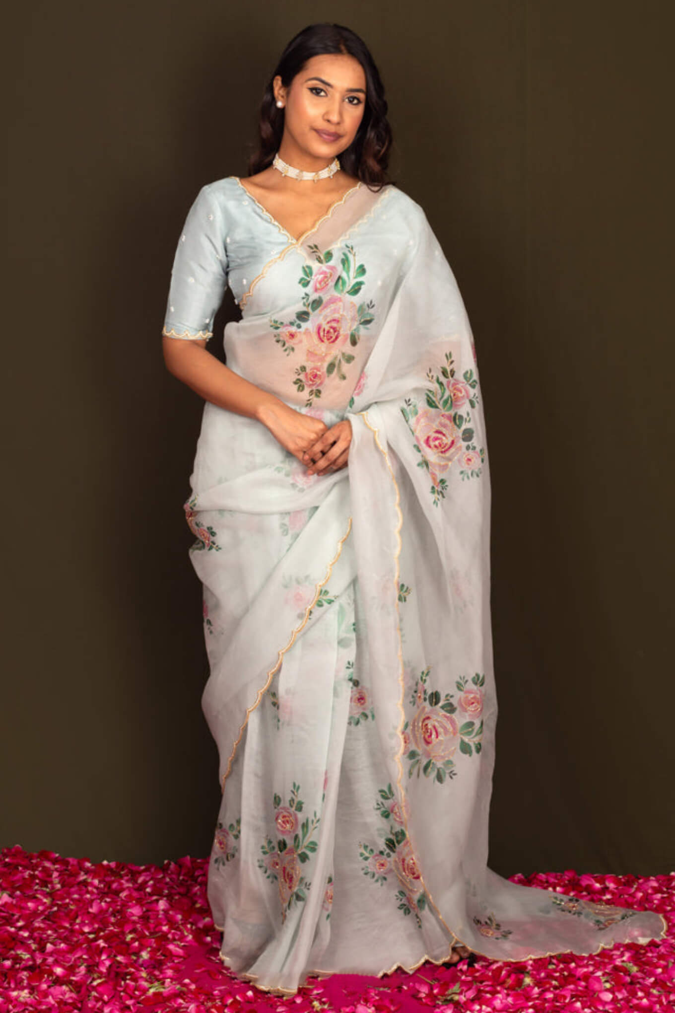 Improbable 1-Minute Ready To Wear Off White Organza Silk Saree