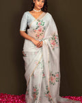Improbable 1-Minute Ready To Wear Off White Organza Silk Saree