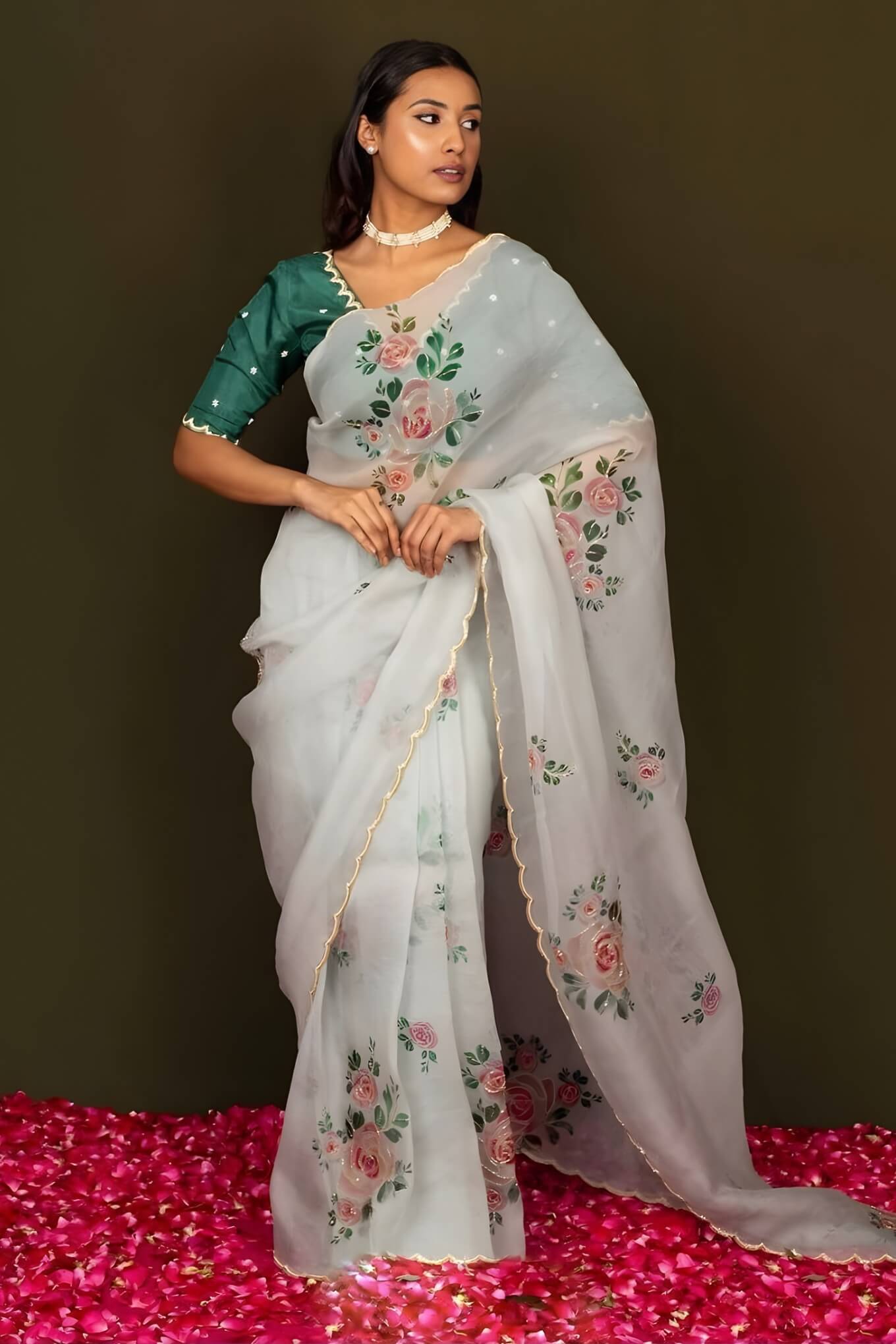Sumptuous 1-Minute Ready To Wear Off White Organza Silk Saree