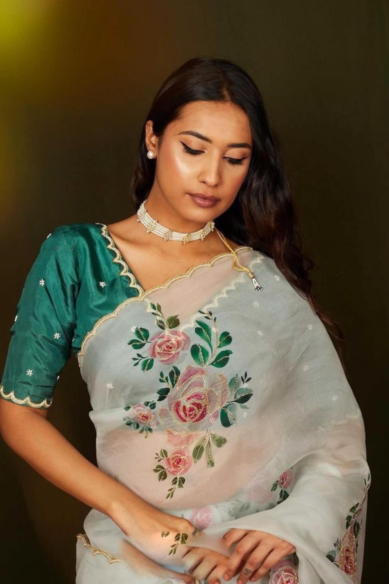 Sumptuous 1-Minute Ready To Wear Off White Organza Silk Saree