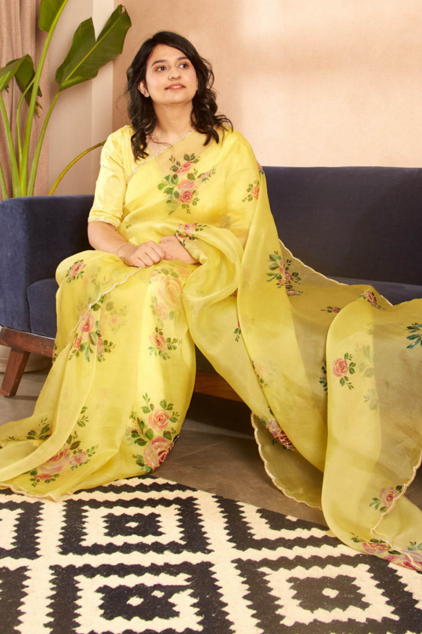 Redolent 1-Minute Ready To Wear Yellow Organza Silk Saree