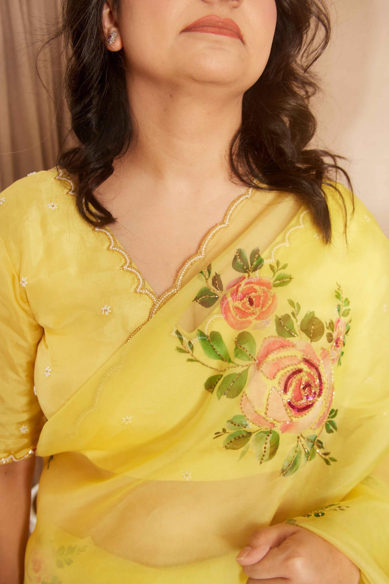 Redolent 1-Minute Ready To Wear Yellow Organza Silk Saree