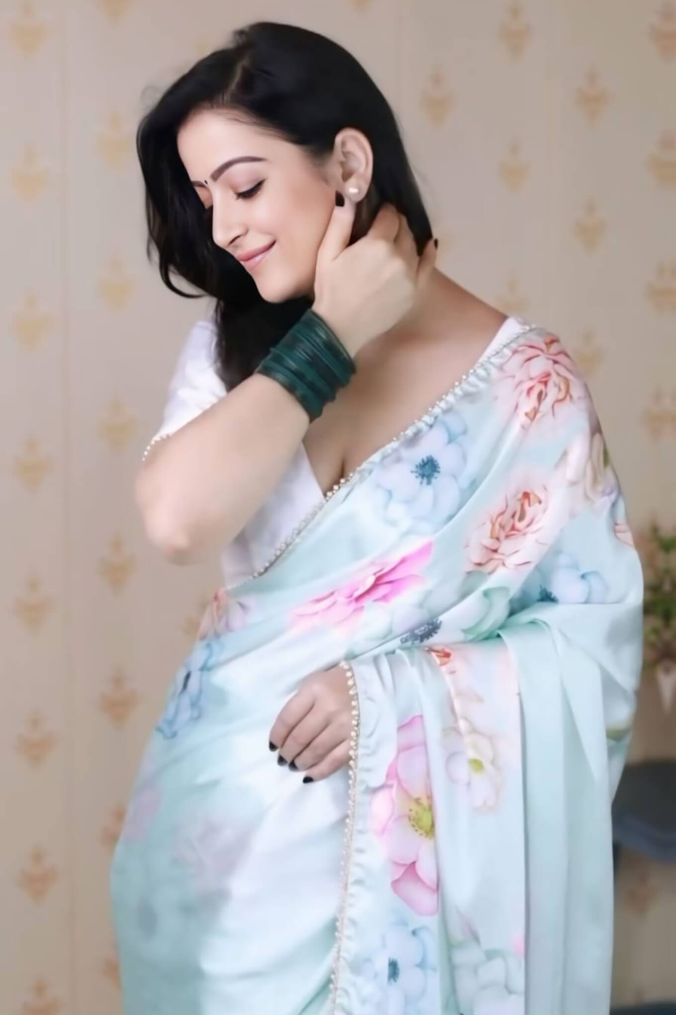 Surreptitious 1-Minute Ready To Wear Sky Printed Satin Silk Saree