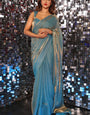 Eye-catching Firozi Fancy Silk Saree With Stitched Blouse Piece