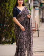 Prettiest Black Digital Printed Georgette Saree With Hypnotic Blouse Piece