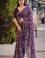 Glowing Purple Digital Printed Georgette Saree With Adorable Blouse Piece