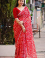 Twirling Red Digital Printed Georgette Saree With Adoring Blouse Piece