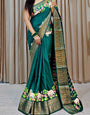 Quixotic Green Digital Printed Dola Silk Saree With Assemblage Blouse Piece