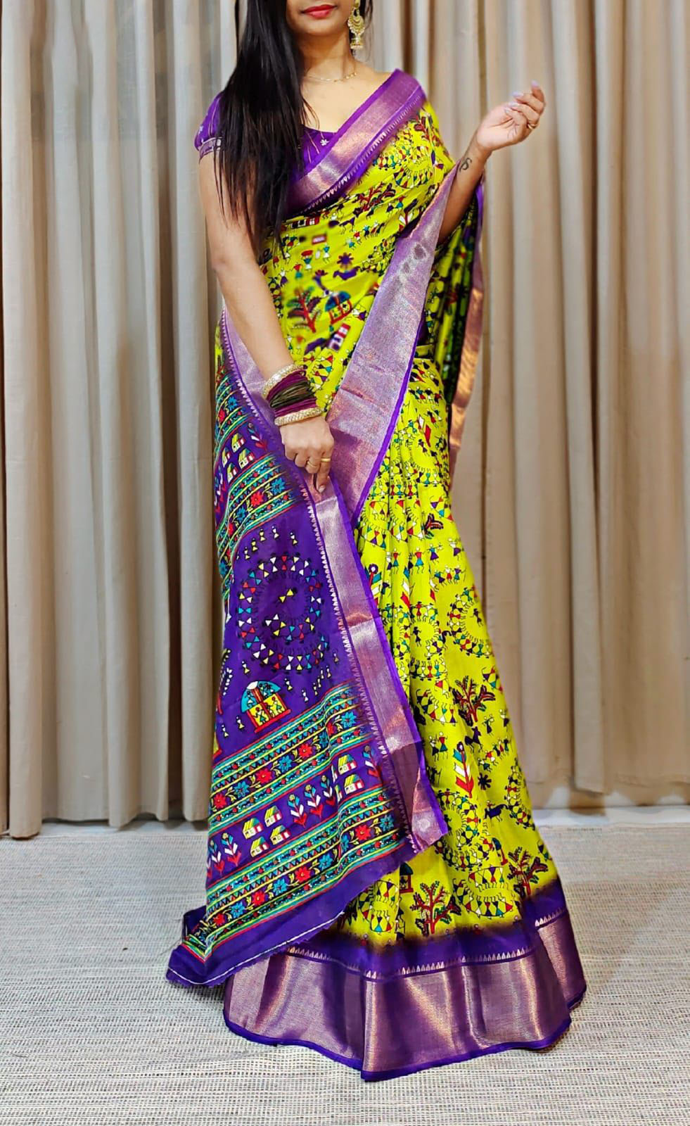 Whimsical Perrot Digital Printed Soft Silk Saree With Hypnotic Blouse Piece - thelotusfab