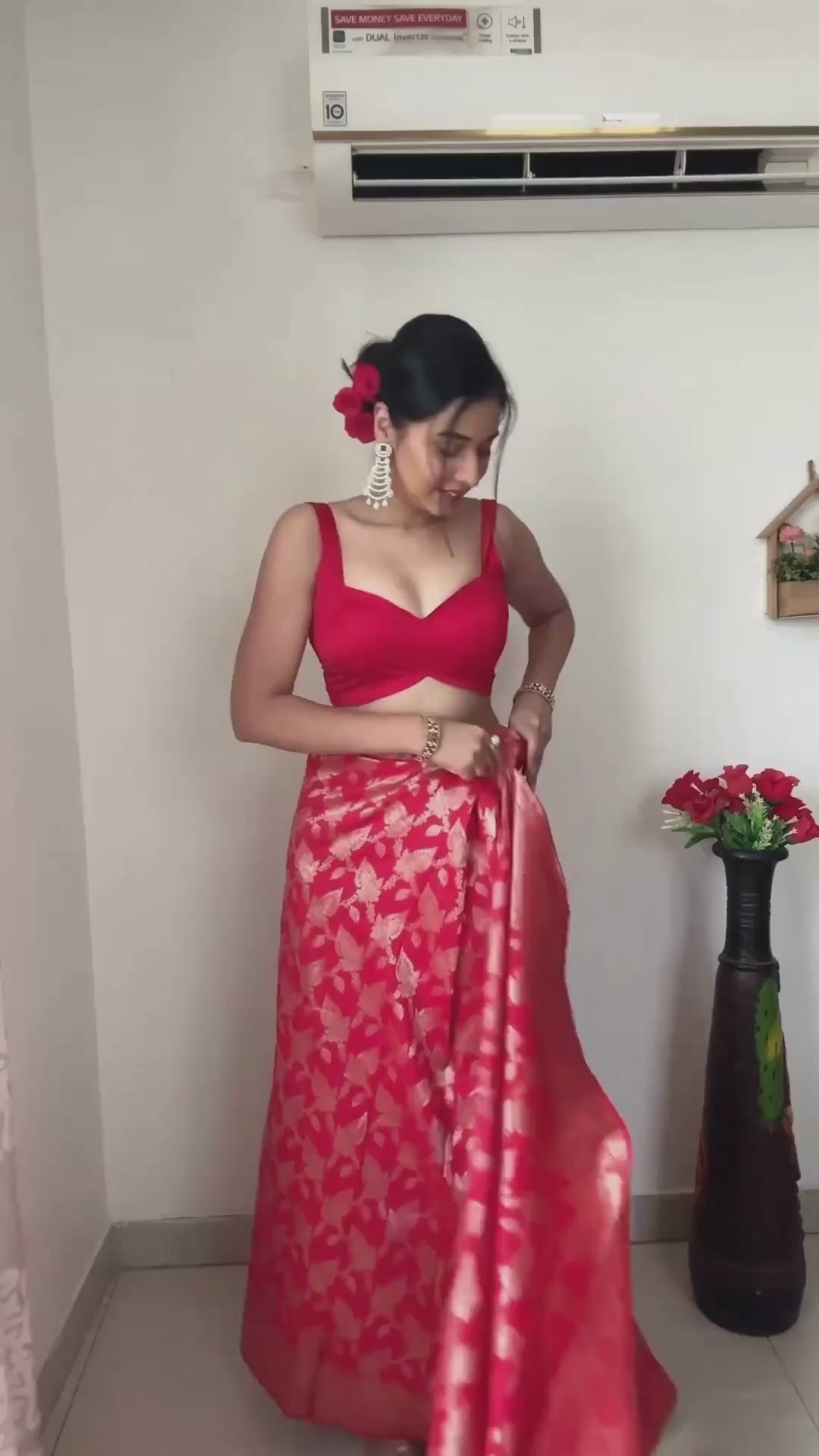 Murmurous 1-Minute Ready To Wear Red Soft Silk Saree
