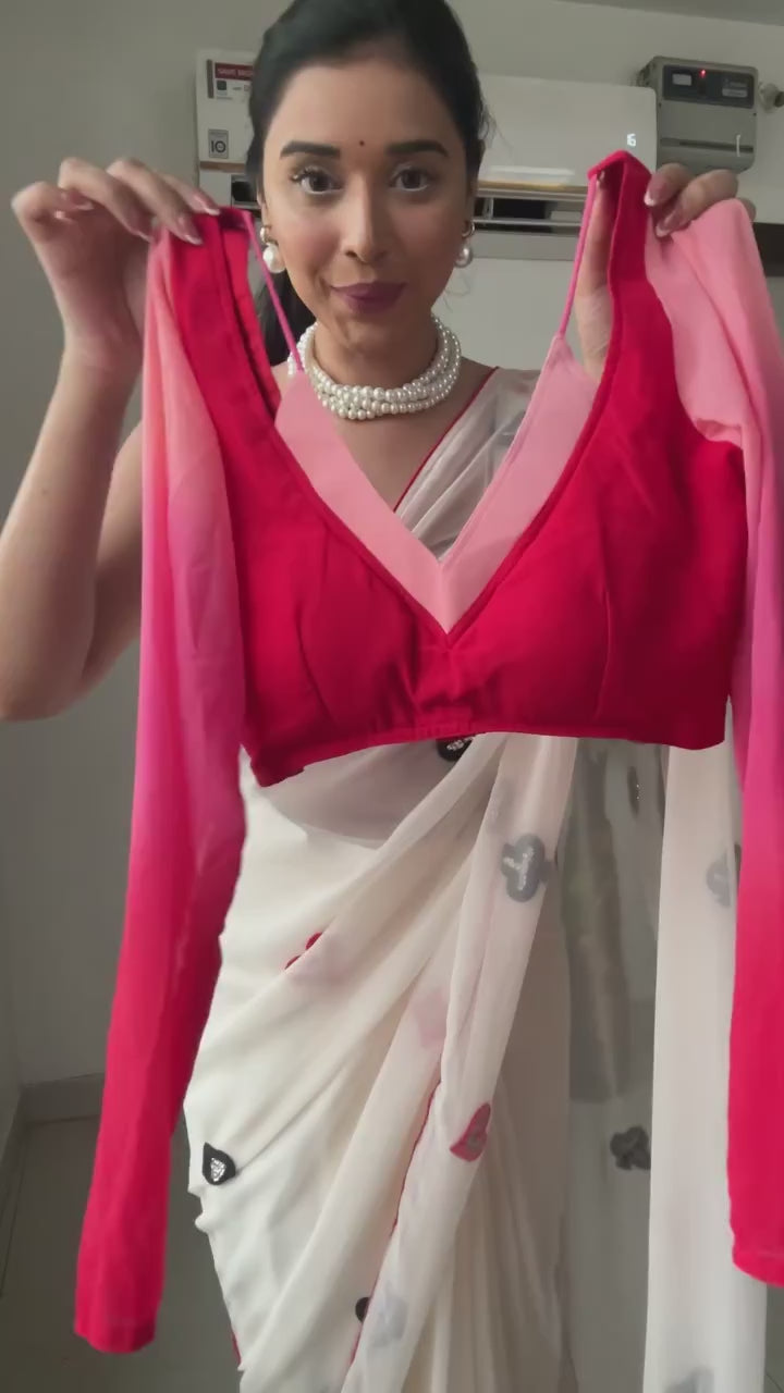 Allure 1-Minute Ready To Wear Red and Baby Pink Georgette Saree