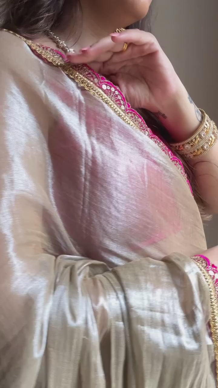 Precious Beige Tissue Silk Saree With Beautiful Blouse Piece