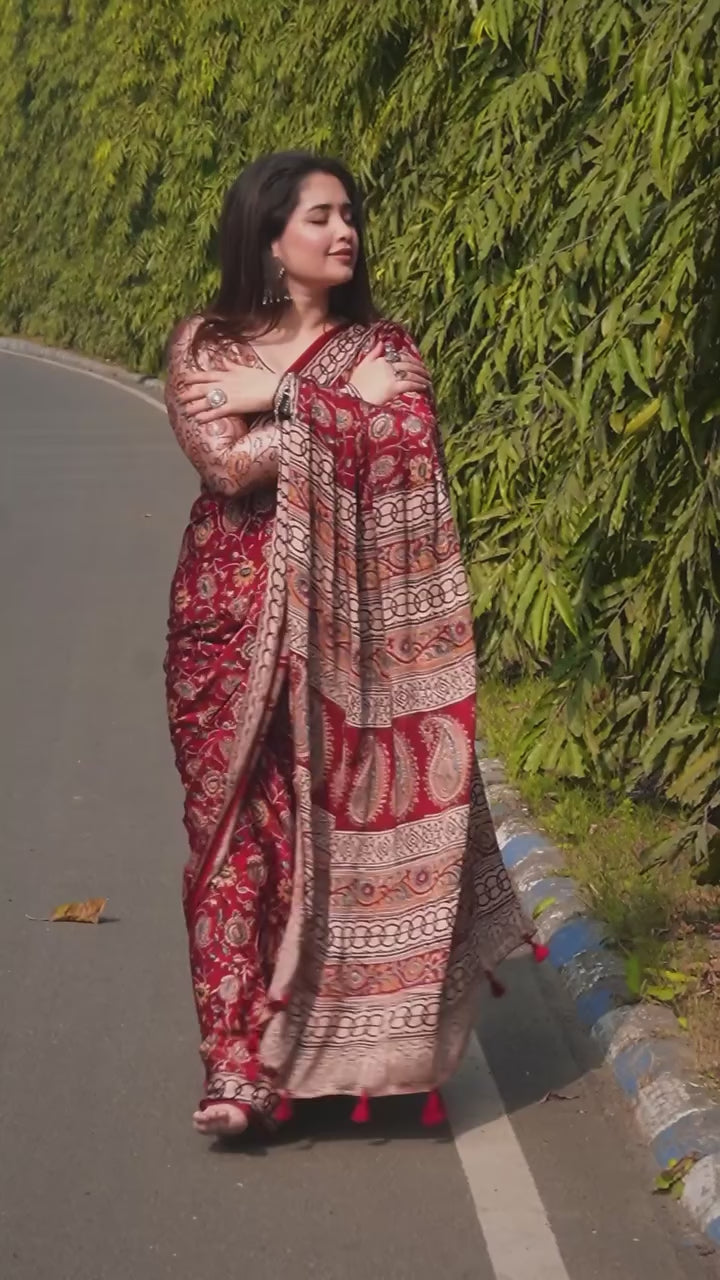 Moiety Red 1 Minute Ready To Wear Digital Printed Crape Silk Saree
